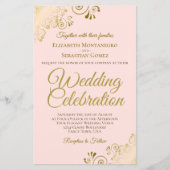 金ゴールドレースオンピンク予算結婚式招待状大 (正面)