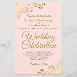 金ゴールドレースオンピンク予算結婚式招待状大