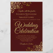 金ゴールドレースオンブラウンバジェット結婚式招待状大 (正面)