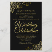 金ゴールドレースオンブラックバジェット結婚式招待状ラージ (正面)