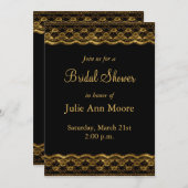 金ゴールドレースオンブラックブライダルシャワー 招待状 (正面/裏面)