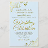 金ゴールドレースオンブルーバジェット結婚式招待状ラージ (正面)