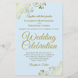 金ゴールドレースオンブルーバジェット結婚式招待状ラージ