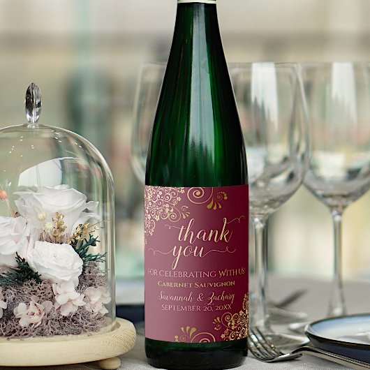 金ゴールドレースオンマルーン結婚ブルゴーニュ ワインラベル