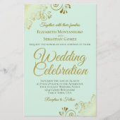 金ゴールドレースオンミントバジェット結婚式招待状ラージ (正面)