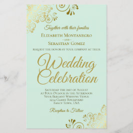 金ゴールドレースオンミントバジェット結婚式招待状ラージ