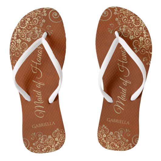 金ゴールドレースオンラストオレンジメイド・オブ・オーナー(花嫁付き添い人)結婚 ビーチサンダル (ソール)