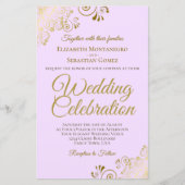 金ゴールドレースオン薄紫予算結婚式招待状大 (正面)