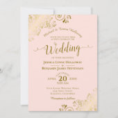 金ゴールドレースオン赤面ピエレガントッフォーマルク結婚ス 招待状 (正面)