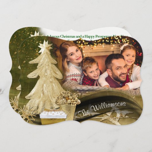 金ゴールドレースクリスマスツファンシーリーカット写真 シーズンカード (正面/裏面)