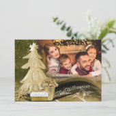 金ゴールドレースクリスマスツリーのクリスマスフォト シーズンカード (スタンド正面)