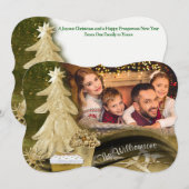 金ゴールドレースクリスマスツリークリスマスフォトカファンシーット シーズンカード (正面/裏面)