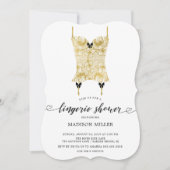 金ゴールドレースコルセットブライダルランジェリーシャワー 招待状 (正面)