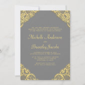 金ゴールドレースコーナーエレガントなウェディング招待状グレー 招待状 (正面)