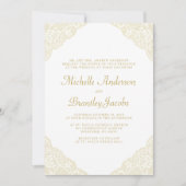 金ゴールドレースコーナーエレガントなウェディング招待状 招待状 (正面)