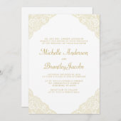 金ゴールドレースコーナーエレガントなウェディング招待状 招待状 (正面/裏面)
