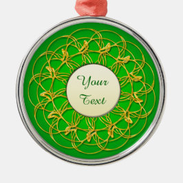 金ゴールドレースサークルホワイトサークルグリーン文字付き メタルオーナメント