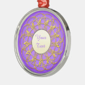 金ゴールドレースサークル白い円と紫の文字 メタルオーナメント (左)
