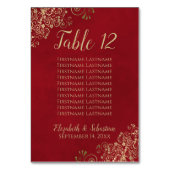 金ゴールドレースシック深紅結婚赤のシーティングチャート テーブルナンバー (裏面)