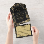 金ゴールドレーススモーク黒の大理石の写真結婚 オールインワン招待状 (貼ってはがせる)