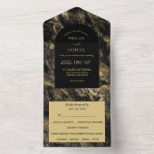 金ゴールドレーススモーク黒の大理石の写真結婚 オールインワン招待状 (内側)