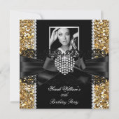 金ゴールドレースダイヤモンドハートフォトバースデーパーティー 招待状 (正面)