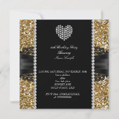 金ゴールドレースダイヤモンドハートフォトバースデーパーティー 招待状 (裏面)