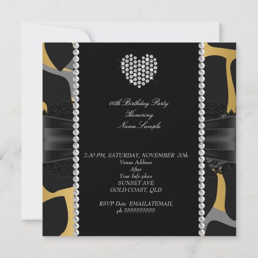 金ゴールドレースダイヤモンドハートワイルドバースデーパーティー 招待状 (裏面)