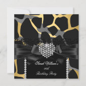 金ゴールドレースダイヤモンドハートワイルドバースデーパーティー 招待状 (正面)
