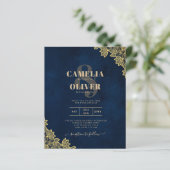 金ゴールドレースネイビーブルーAll-in-1結婚式はQR Coを招待 (スタンド正面)