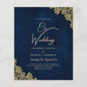 金ゴールドレースネイビーブルーAll-in-1結婚式はQR Coを招待 チラシ (正面)