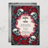 金ゴールドレースバラスカルゴシック結婚ズ 招待状 (正面/裏面)