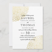 金ゴールドレースフェイクエレガントな結婚式 招待状 (正面)