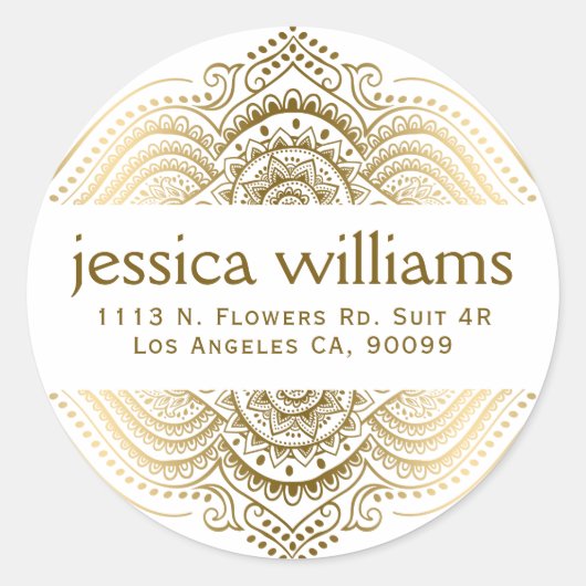 金ゴールドレースフローラペイズリー幾何デザイン2 ラウンドシール (正面)