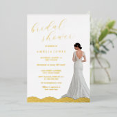 金ゴールドレースブライドドレスブライダルシャワー 箔招待状 (立ち正面)