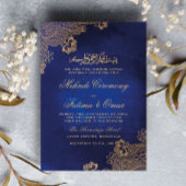 金ゴールドレースブルーイスラム教徒メンディ式 招待状