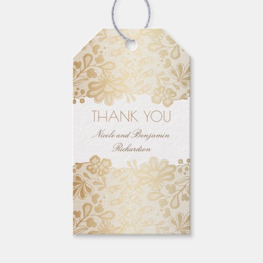 金ゴールドレースホワイトエレガントな結婚式 ギフトタグ (正面)