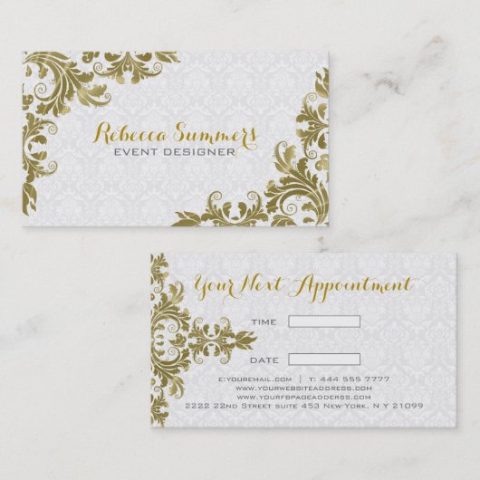 金ゴールドレースホワイトダマスク 名刺 (正面/裏面)