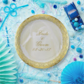 金ゴールドレースホワイト抽象芸術結婚バラ ペーパープレート (パーティー)