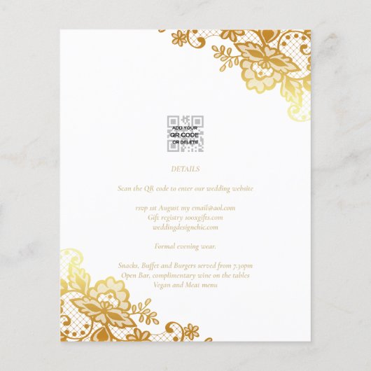 金ゴールドレースホワイト結婚式招待状エレガントクラシック (裏面)