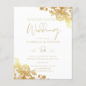 金ゴールドレースホワイト結婚式招待状エレガントクラシック (正面)