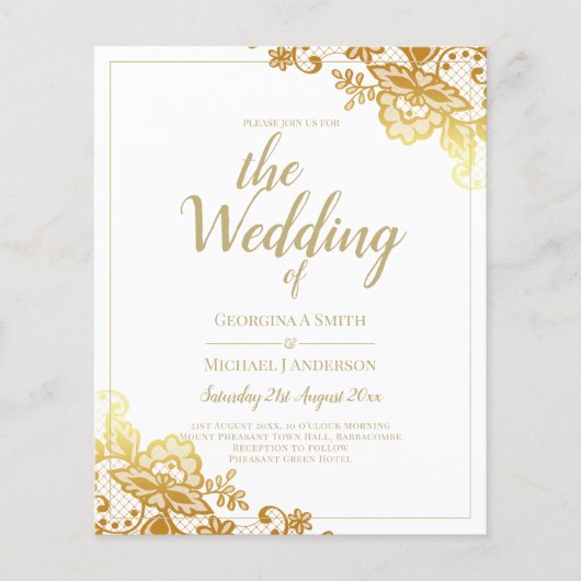 金ゴールドレースホワイト結婚式招待状エレガントクラシック (正面)