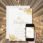 金ゴールドレースホワイト結婚式招待状エレガントクラシック 招待状