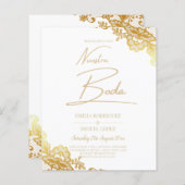 金ゴールドレースホワイト結婚式招待状クラシックエレガント (正面/裏面)