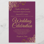 金ゴールドレースマゼンタ予算結婚式招待状大 (正面)