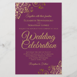 金ゴールドレースマゼンタ予算結婚式招待状大