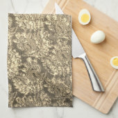金ゴールドレースルックヴィンテージ花柄 キッチンタオル (四つ折り)