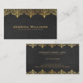 金ゴールドレースヴィンテージブラックレザー 名刺 (正面/裏面)