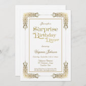 金ゴールドレース華美サプライズ誕生日ディナーパーティー 招待状 (正面/裏面)