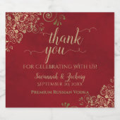 金ゴールドレース赤エレガントな結婚式ありがとう リキュールボトルラベル (シングルラベル)